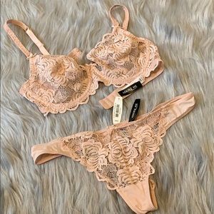 NWT nude Unlined bra and thong lingerie set